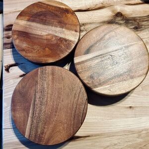 Hearth & Hand Wood Round Footed Tray Set - wood